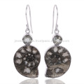 Natural Gemstone Pyarite Ammonite And Green Amethyst Gemstone 925 Sterling Sliver Earring